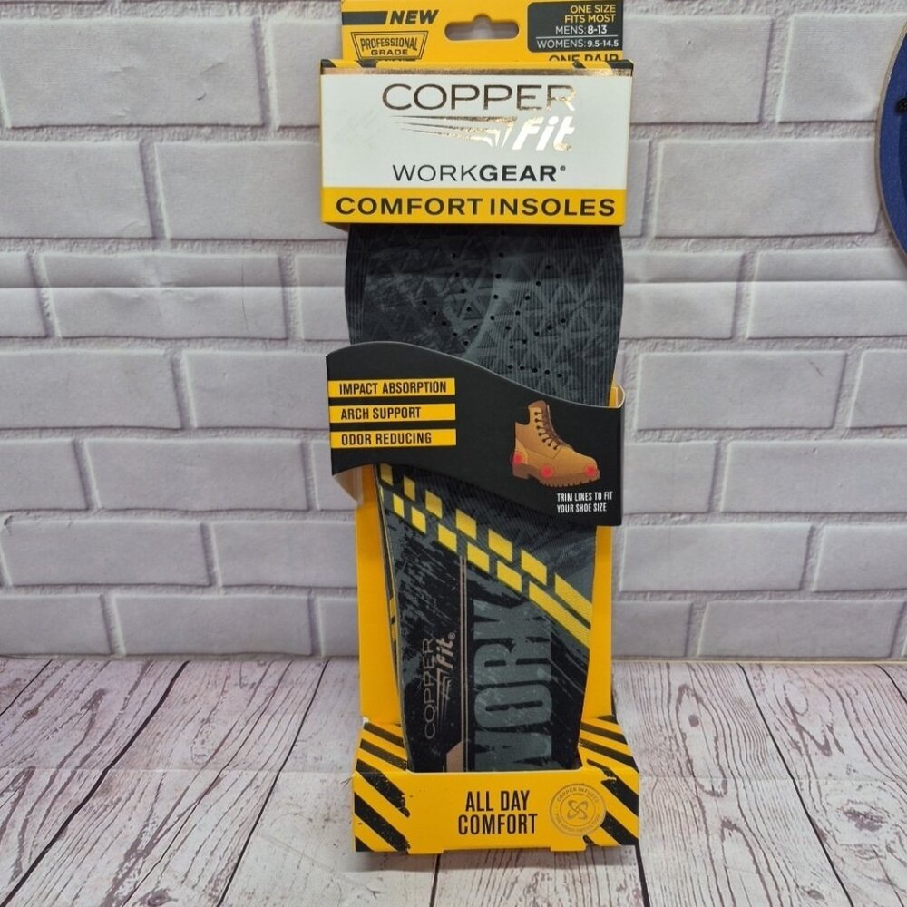 Copper Fit Work Gear Comfort Insoles W/Arch Support Men Size 8-13 Women 9.5-14.5